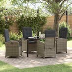 vidaXL Tuin eettafelset met kussen 5 pcs Grijs poly rattan, Verzenden, Nieuw, Rotan, 5 zitplaatsen