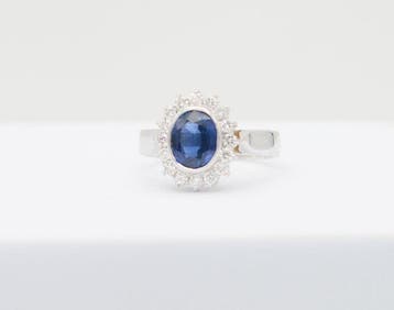 Ring - 18 karaat Witgoud Saffier - Diamant, Sieraden, Tassen en Uiterlijk, Ringen, Nieuw