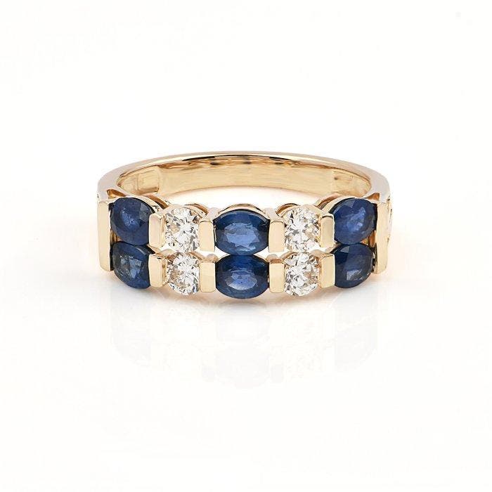 Ring - 14 karaat Geel goud - 1.75ct. tw. Saffier - Diamant, Sieraden, Tassen en Uiterlijk, Ringen