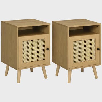 Set van 2 Nachtkastjes met Rotan Deur en Open Nis - Vintage, Verzenden, Nieuw