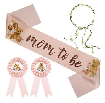 4-delige Babyshower set met sjerp, 2 rozetten en bloemenkran, Hobby en Vrije tijd, Feestartikelen, Verzenden, Nieuw, Versiering