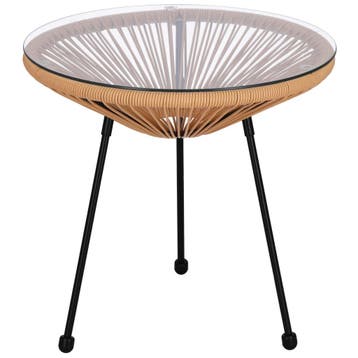 Tuintafel - Draad - Rotan - Bruin - Rond - Glas - 50 Cm, Ophalen of Verzenden, Nieuw