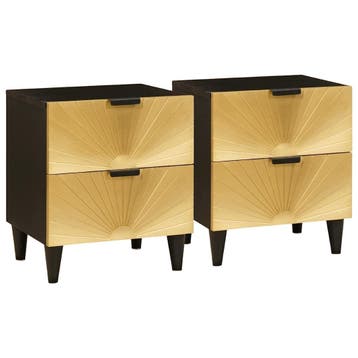 vidaXL Nachtkastje 2 st Zwart en Goud 40 x 33 x 46 cm, Minder dan 45 cm, Verzenden, Nieuw, Minder dan 55 cm
