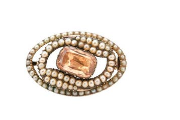 Broche - 18 karaat Geel goud - imperiale topaas en parel, Sieraden, Tassen en Uiterlijk
