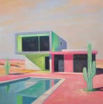 Alexy Berthelot - New Modern house pink green Néon in desert, Antiek en Kunst