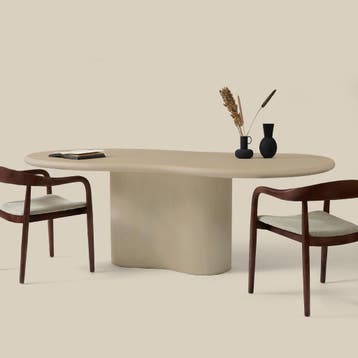 *WOONWINKEL* Organische Eettafel Beige Betonlook 225 Cm, Huis en Inrichting, Tafels | Eettafels, Verzenden, Nieuw
