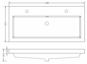 Wiesbaden Vision kunstmarmer wastafel 2 kraangaten 100x46, Ophalen of Verzenden, Nieuw