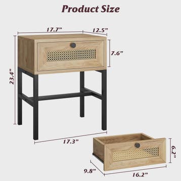 Nachtkastje Rotan Hout met Lade - Boho Bijzettafel met Metal, Verzenden, Nieuw