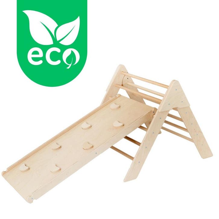 Luna Toys Naturel ECO Houten Klimrek met Glijbaan, Kinderen en Baby's, Speelgoed | Buiten | Speeltoestellen, Nieuw, Verzenden