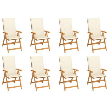 vidaXL Verstelbare klapstoelen met kussens, 8 stuks, massief, Verzenden, Nieuw, Hout