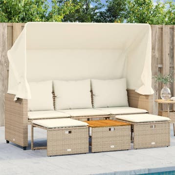 vidaXL Tuinbank 3-zits met luifel en voetenbanken poly, Tuin en Terras, Verzenden, Nieuw