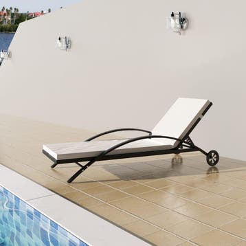 vidaXL Ligbed met kussen en wieltjes poly rattan zwart, Verzenden, Nieuw