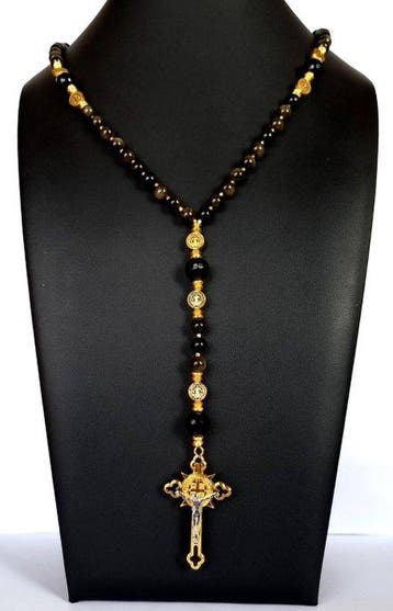 Spiniel & goudkleurige obsidiaan – Sint-Benoît rozenkrans –