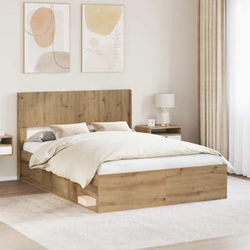 vidaXL Bedframe met opbergruimte en hoofdbord Artisanaal, Verzenden, Nieuw, Bruin, Hout
