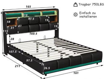 Gestoffeerd Boxspringbed met LED, USB Oplaadpoort en Lift, Verzenden, Nieuw