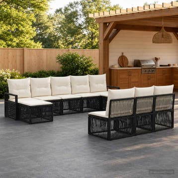 vidaXL Tuinbankenset 10 st 10-zits Zwart poly rattan, Tuin en Terras, Verzenden, Nieuw, Meer dan 8 zitplaatsen