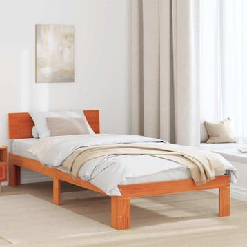 vidaXL Bedframe met hoofdeinde Wasbruin 90 x 190 cm Massief, Verzenden, Nieuw, Bruin, Hout