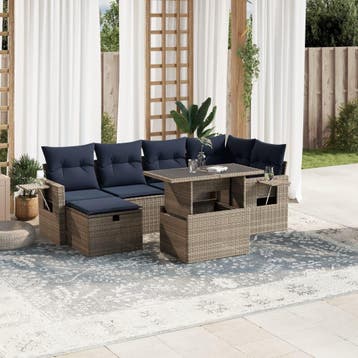 vidaXL 7-delige tuinbankset met kussens, grijs polyrotan, Verzenden, Nieuw