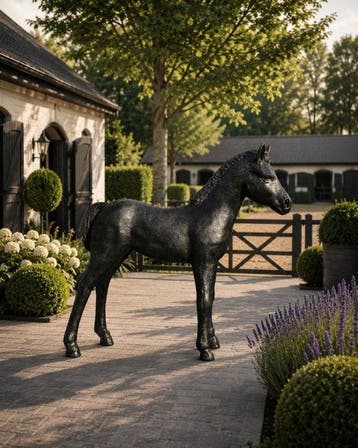 Beeld, XL: Black Horse - 143 cm - Hars - 2026, Antiek en Kunst