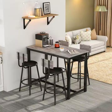 Eettafel en Stoel Set – Bartafel en Stoelset Hout en Metaal, Verzenden, Nieuw, Minder dan 4 stoelen