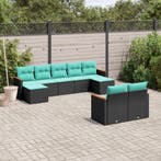 vidaXL 9-delige tuinbankset met kussens van zwart polyrotan, Verzenden, Nieuw