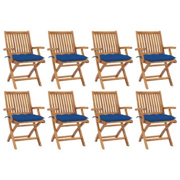 vidaXL Opklapbare stoelen met kussens, 8 stuks, massief, Verzenden, Nieuw, Hout