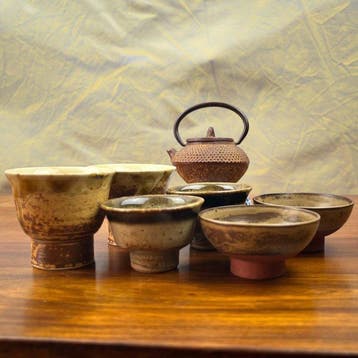 Miniatuur Nanbu Tekki gietijzeren Tetsubin-theepot en 6