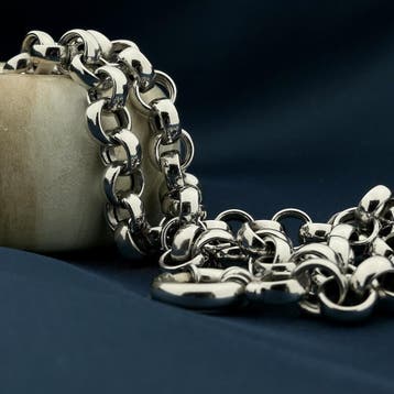 Witgouden jasseron schakelcollier (Ketting), Ophalen of Verzenden, Gebruikt, Overige kleuren, Goud