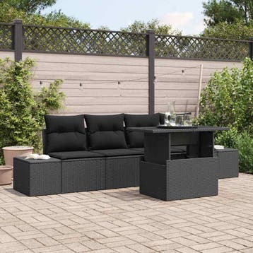 vidaXL Bankstel 5 st Zwart poly rattan, Verzenden, Nieuw, Rotan, 5 zitplaatsen