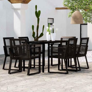 vidaXL 7-delige Tuinset zwart, Verzenden, 6 zitplaatsen, Nieuw, Rvs