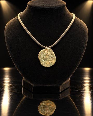Byzantijns Brons Collier met munt van Christus Pantokrator,