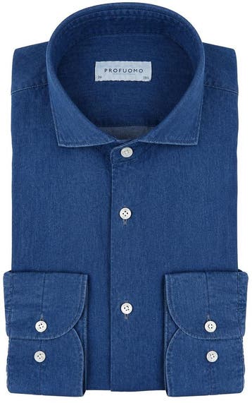 Profuomo Jeans Twill Overhemd Indigo maat 41 Heren, Verzenden, Nieuw, Blauw, Profuomo