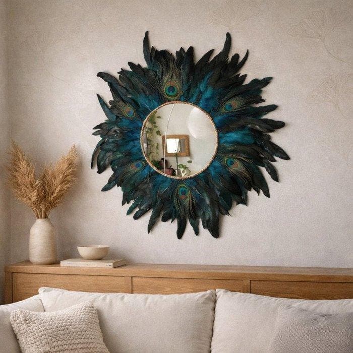 Spiegel - pluim - Spiegel jujuhat pauw 50 cm, Antiek en Kunst, Kunst | Designobjecten