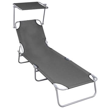 vidaXL Ligbed inklapbaar met luifel aluminium grijs, Verzenden, Nieuw