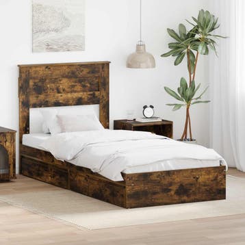 vidaXL Opslag bed met lade Gerookt eiken 75 x 190 cm Bewerkt, Verzenden, Nieuw, Bruin, Hout