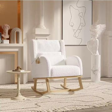 Witte Schommelstoel Fauteuil – Lamswol – Met Zijvakken  Laat, Verzenden, Nieuw