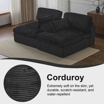 Moderne Zwarte Corduroy 2-in-1 Slaapbank - Geen Montage Vere, Tuin en Terras, Verzenden, Nieuw
