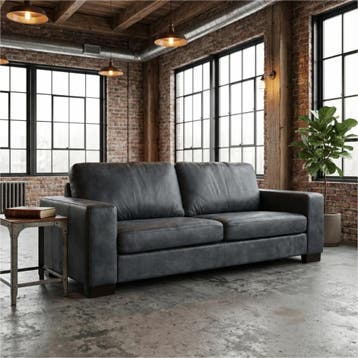 Leren bank Enjoy - 3 zits - Kenia Denim (blauw) - Poten, Huis en Inrichting, Nieuw, Ophalen of Verzenden, Rechte bank, Modern
