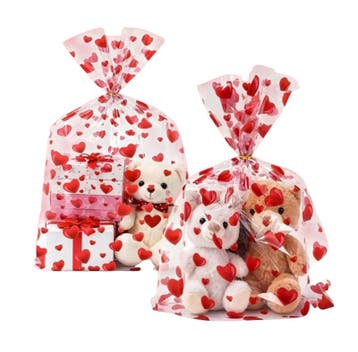 5 mega cellofaanzakjes met hartjes - valentijn - liefde, Ophalen of Verzenden, Nieuw, Cadeauzakje