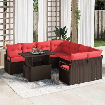 vidaXL Tuin Sofa Set 9 st Bruin Poly riet, Verzenden, Nieuw, Rotan, Meer dan 8 zitplaatsen