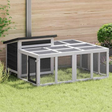 vidaXL Konijnenhok 144x123x67,5 cm massief grenenhout grijs, Verzenden, Nieuw