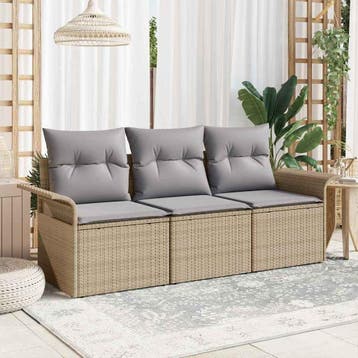 vidaXL Tuin Sofa Set 3 st Beige Poly riet, Verzenden, Nieuw, Rotan, 3 zitplaatsen
