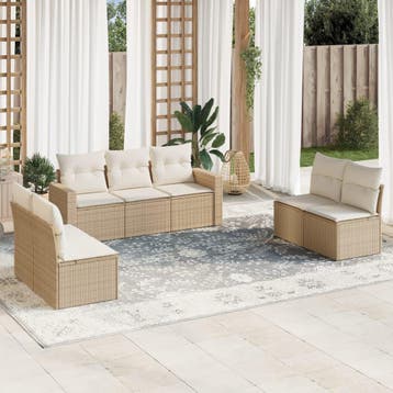 vidaXL 7-delige Loungeset met kussens poly rattan beige, Verzenden, Nieuw, Loungeset