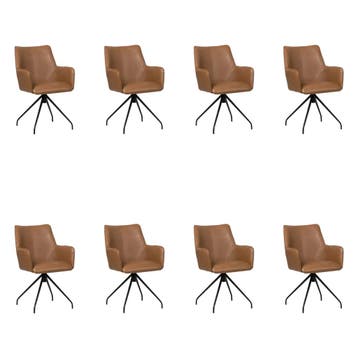 Set van 8 Leren draaibare eetkamerstoelen Wave - Granada, Huis en Inrichting, Stoelen, Ophalen of Verzenden, Nieuw, Leer, Vijf, Zes of meer stoelen