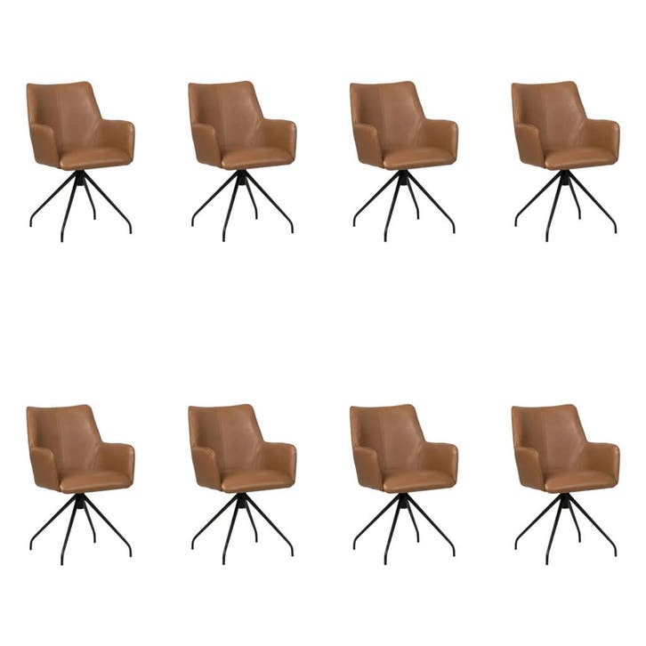 Set van 8 Leren draaibare eetkamerstoelen Wave - Granada, Huis en Inrichting, Stoelen, Vijf, Zes of meer stoelen, Nieuw, Leer