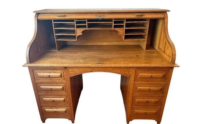 Cilinderbureau (2) - Eik - Bureau en verstelbare fauteuil., Antiek en Kunst, Antiek | Overige Antiek