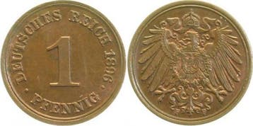 Duitsland 1 Pfennig 1896 F prfr/stgl J 010, Verzenden