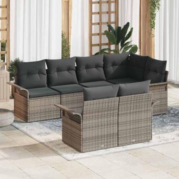 vidaXL Tuin Sofa Set 7 st Grijs Poly riet, Verzenden, Nieuw, Rotan, 7 zitplaatsen
