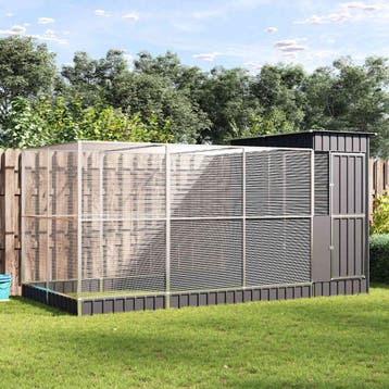 vidaXL Volière met verlengstuk zilver 416x203x216 cm staal, Dieren en Toebehoren, Verzenden, Nieuw