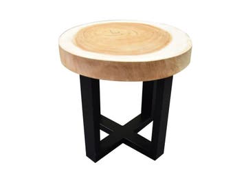 Boomstamtafel met gepoedercoat RVS poten  50xH47 cm rond -, Tuin en Terras, Tuintafels, Ophalen of Verzenden, Nieuw
